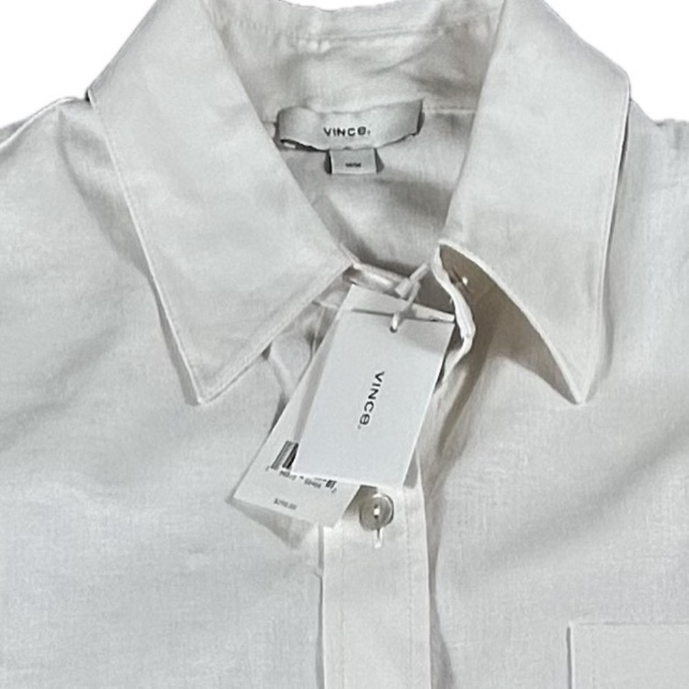 Vince Womens M Linen Blend Button Down Shirt White Long Sleeve NWT $298